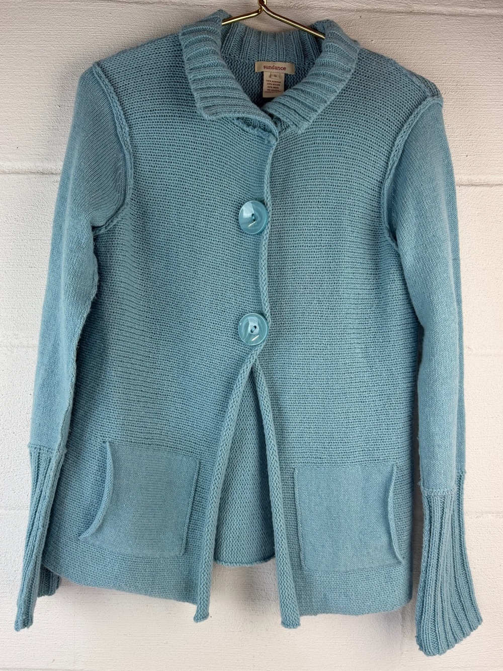 Sundance Blue wool blend cardigan sweater, Small